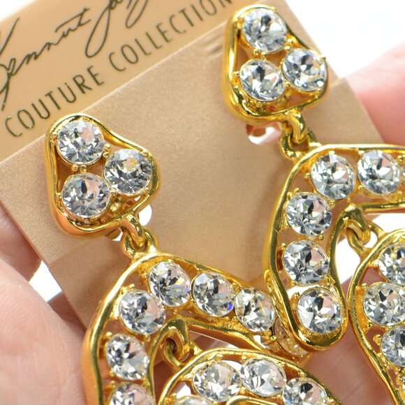 Kenneth Jay Lane KJL Crystal Drop Clip Earrings - Picture 8 of 9